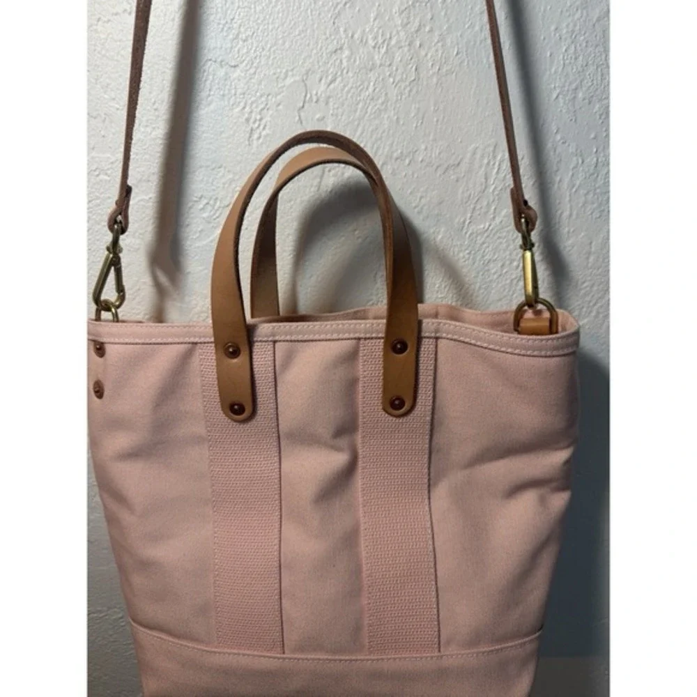 North End Bag Co The MARTIN Tote Bag Peachy Pink Canvas & Leather Trim Crossbody - Picture 6 of 15